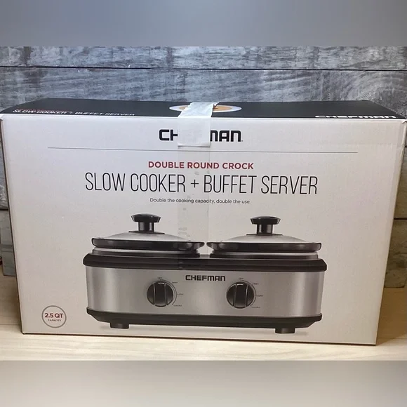 Chefman Double Round Crock Slow Cooker + Buffet Server 2.5 Quart Capacity - Picture 4 of 6